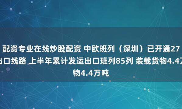 配资专业在线炒股配资 中欧班列（深圳）已开通27条出口线路 上半年累计发运出口班列85列 装载货物4.4万吨